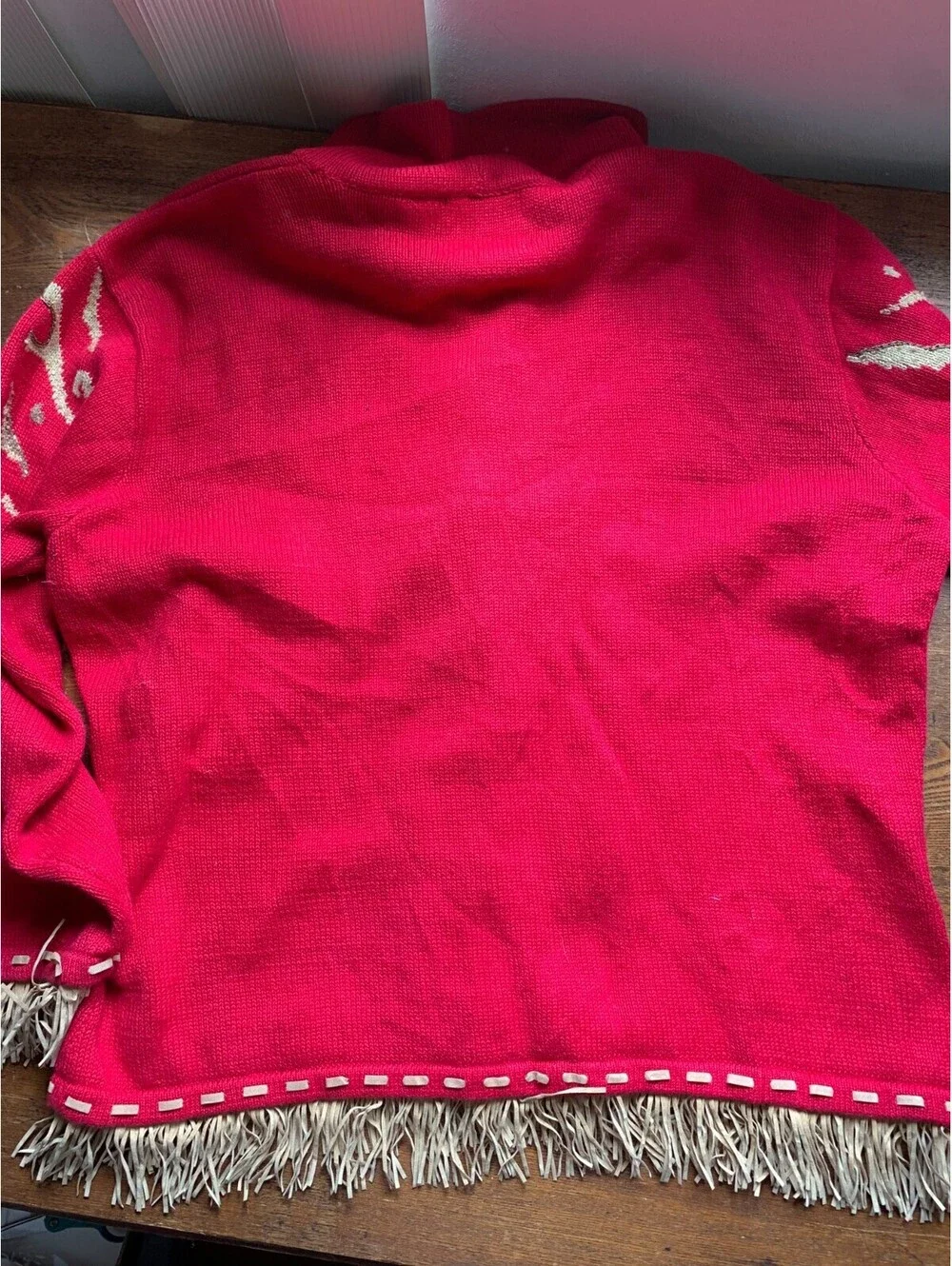 Vintage Storybook Knits Cardigan Sweater Women's 1X Red with Fringe - Picture 8 of 8